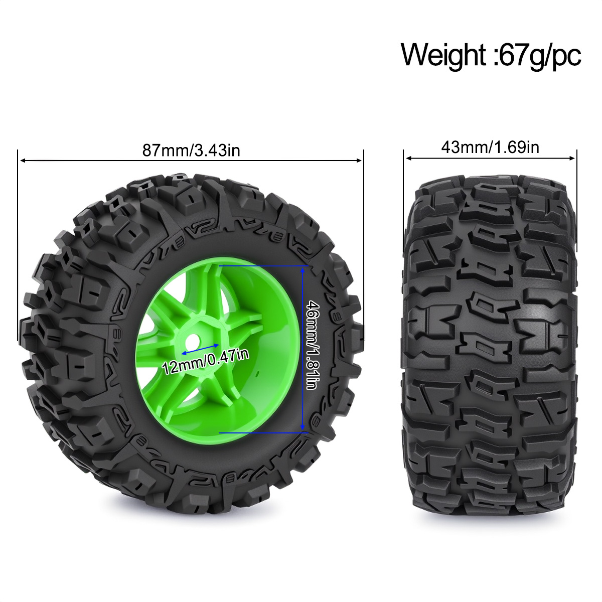 4Pcs 87mm Off-Road RC Tires De - Rc Truck Monster 评论和价格